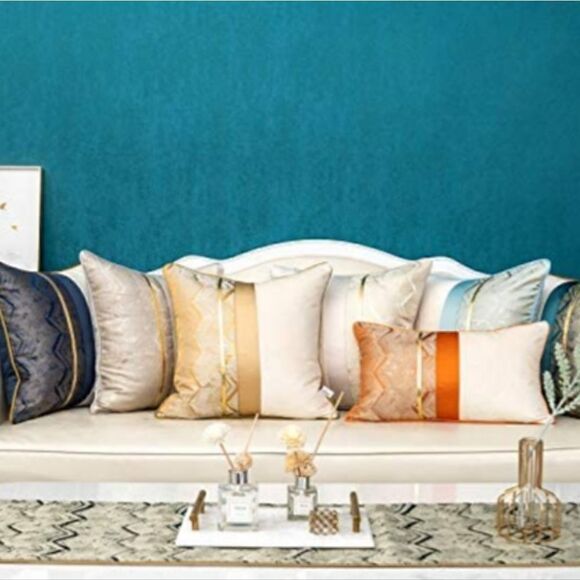 Set of 2 Velvet and Satin with Gold Stripe Pillow Covers (one large- one small) - Picture 1 of 11